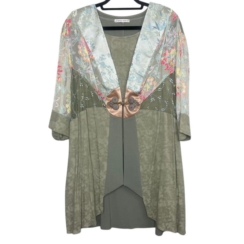 Vintage Spencer Alexis Mixed Silk Rayon Floral Lace Boho Kimono w/ Tank Sz 1X